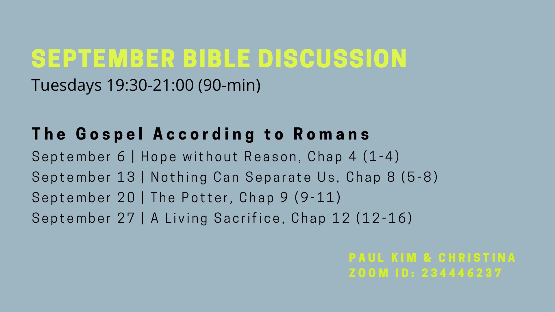 SEPTEMBER BIBLE DISCUSSION